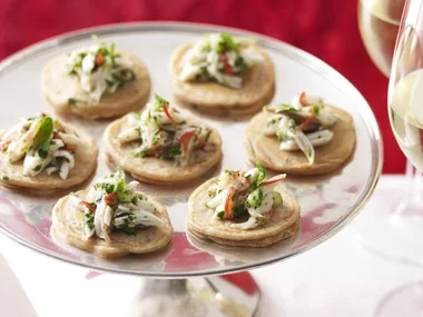 GREEN ONION BLINIS with Chilli Crab Salad