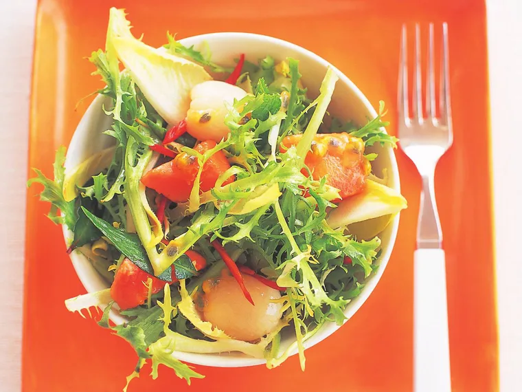 endive, lychee and papaya salad with passionfruit dressing