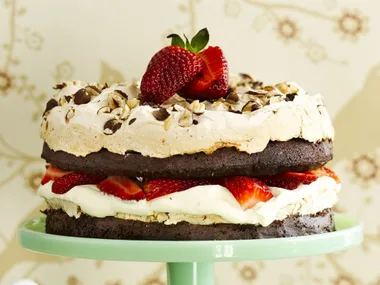 choc-strawberry meringue gateau