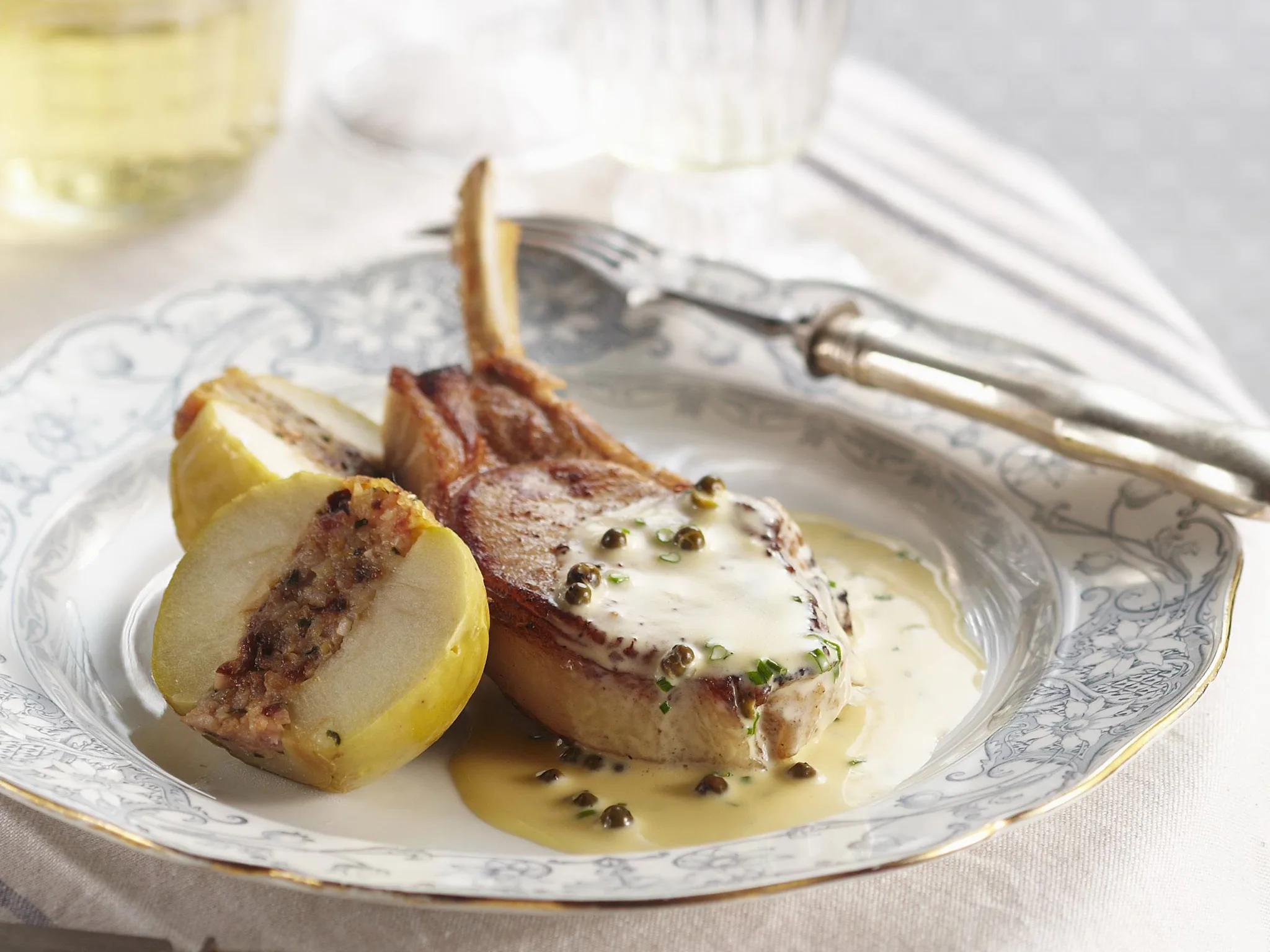 PORK CUTLET WITH STUFFED APPLE andPeppercornCiderSauce