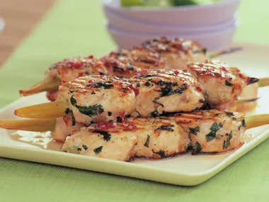 lime chicken on lemon grass skewers