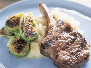 Veal cutlets with brussels sprouts and celeriac mash