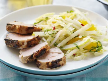 almond mustard pork with nashi & orange slaw