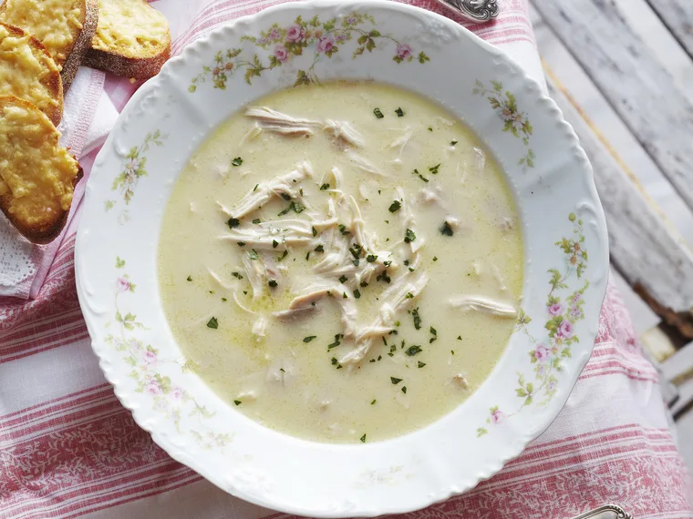 CREAM OF CHICKEN SOUP WITH ParmesanCheeseCro&ucirc;tons