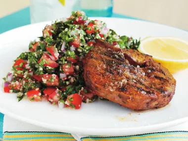 chilli and paprika lamb steaks with tabbouleh