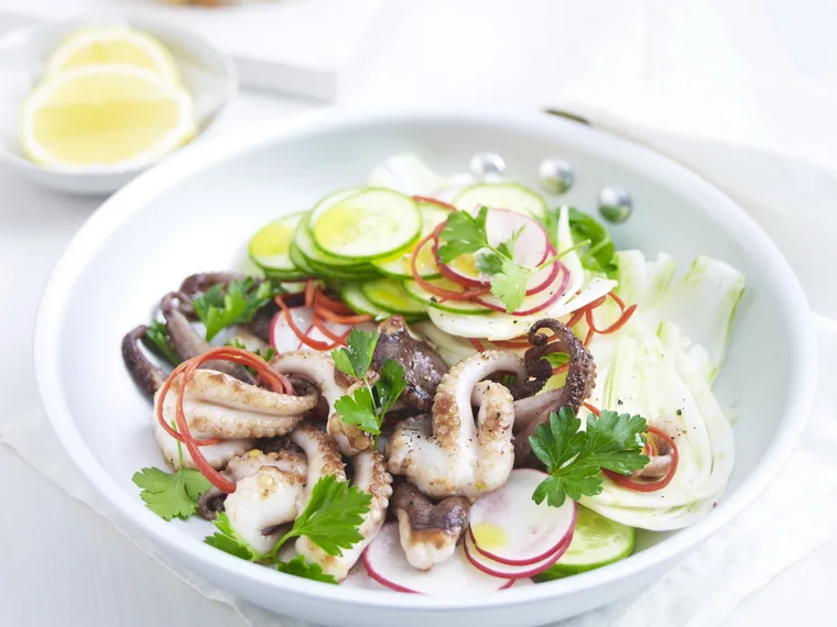 warm baby octopus salad