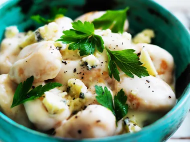 kumara gnocchi with four cheese sauce