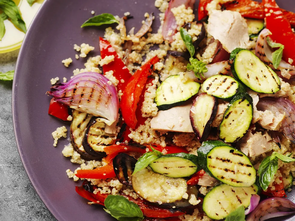 quinoa salad with char-grilled vegetables and tuna