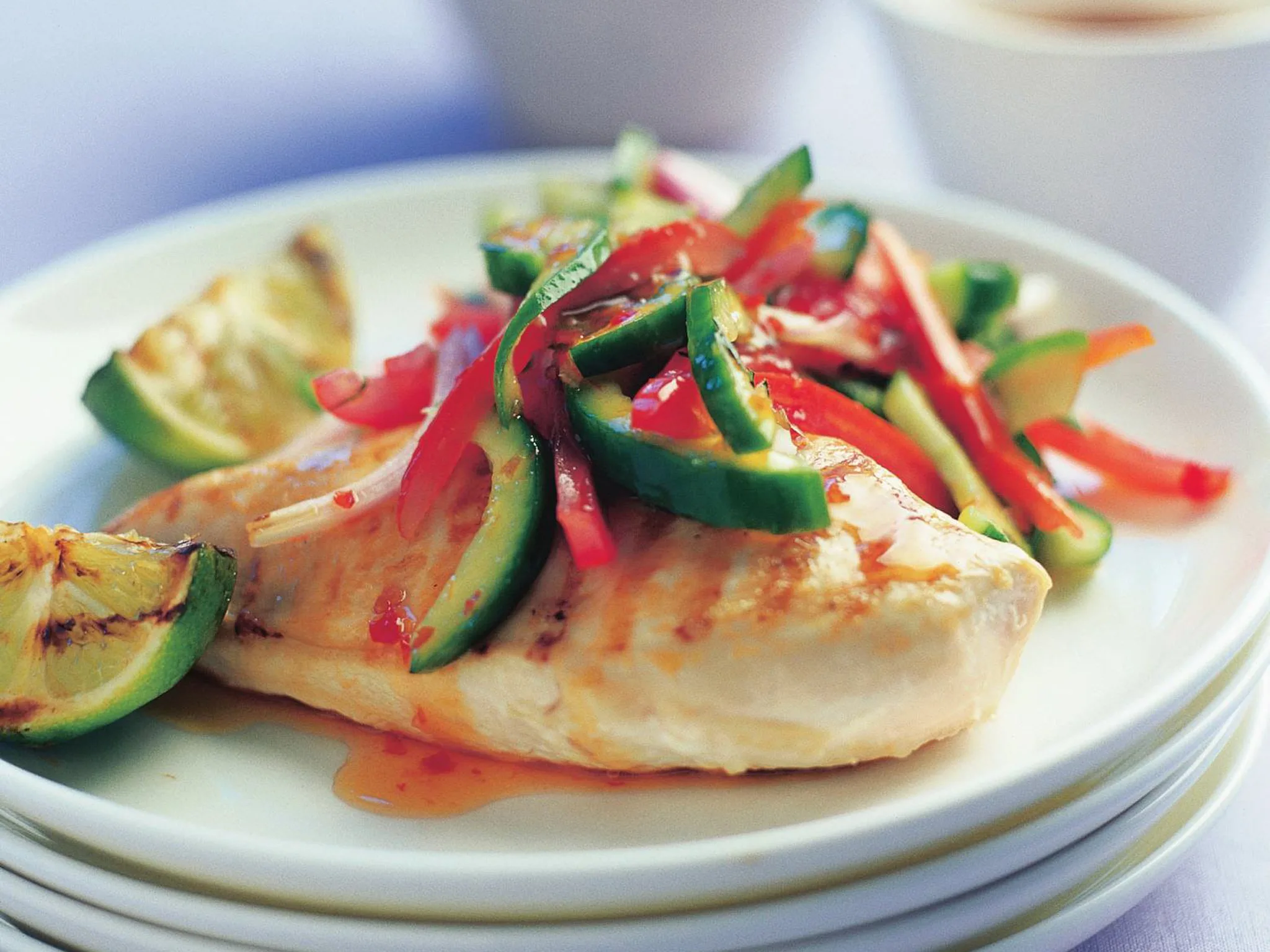 Chicken with cucumber and tomato salsa