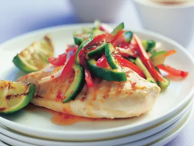 Chicken with cucumber and tomato salsa
