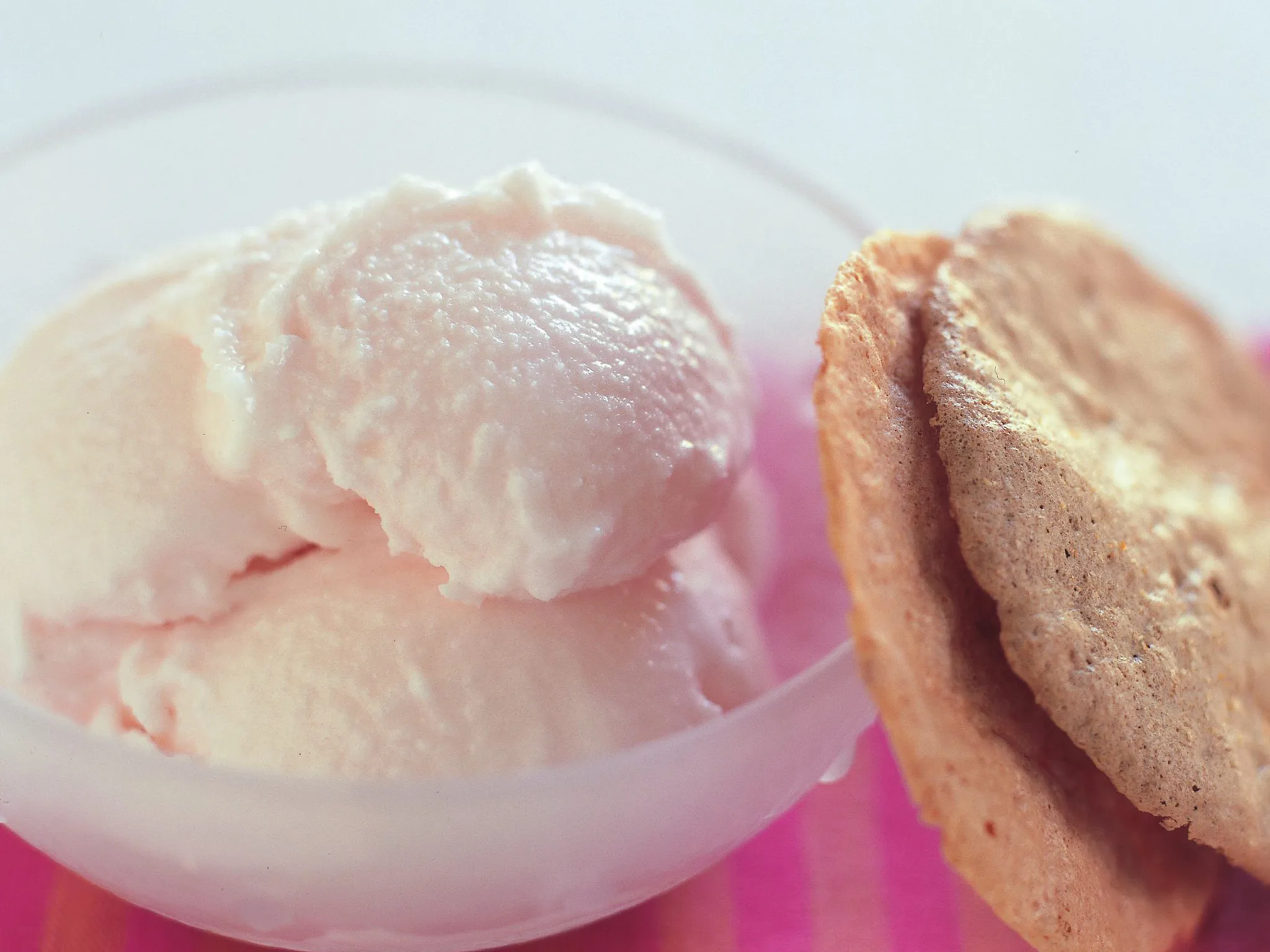 Pink grapefruit granita with hazelnut wafers
