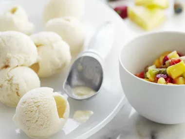 honey buttermilk ice-cream with fruit salsa