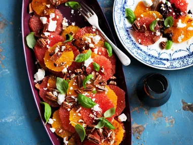 ruby grapefruit, orange and basil salad