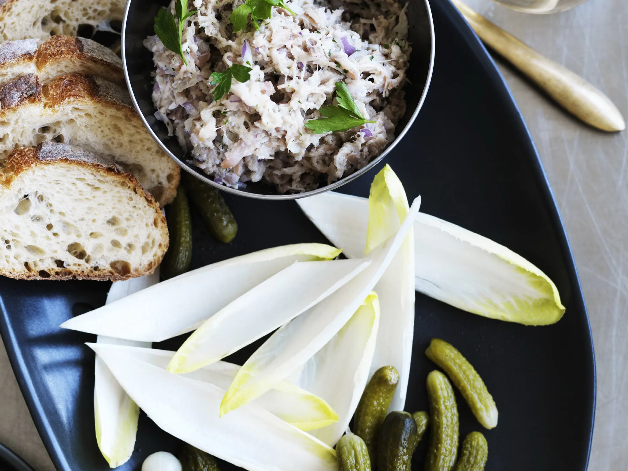 pork rillettes with witlof & cornichons