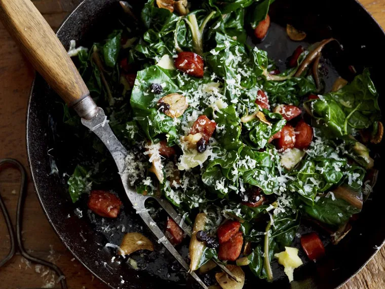 SILVER BEET WITH PEPPERONI