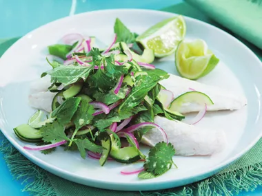 Poached flathead with herb salad