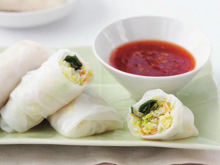 noodle and vegetable rice paper rolls