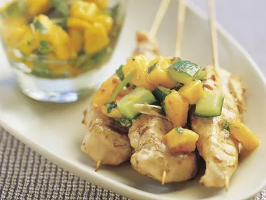 Kebabs with papaya salsa