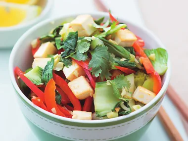 Stir-fried tofu with vegetables and lemon grass