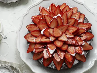 rich chocolate cake with chocolate strawberry ganache