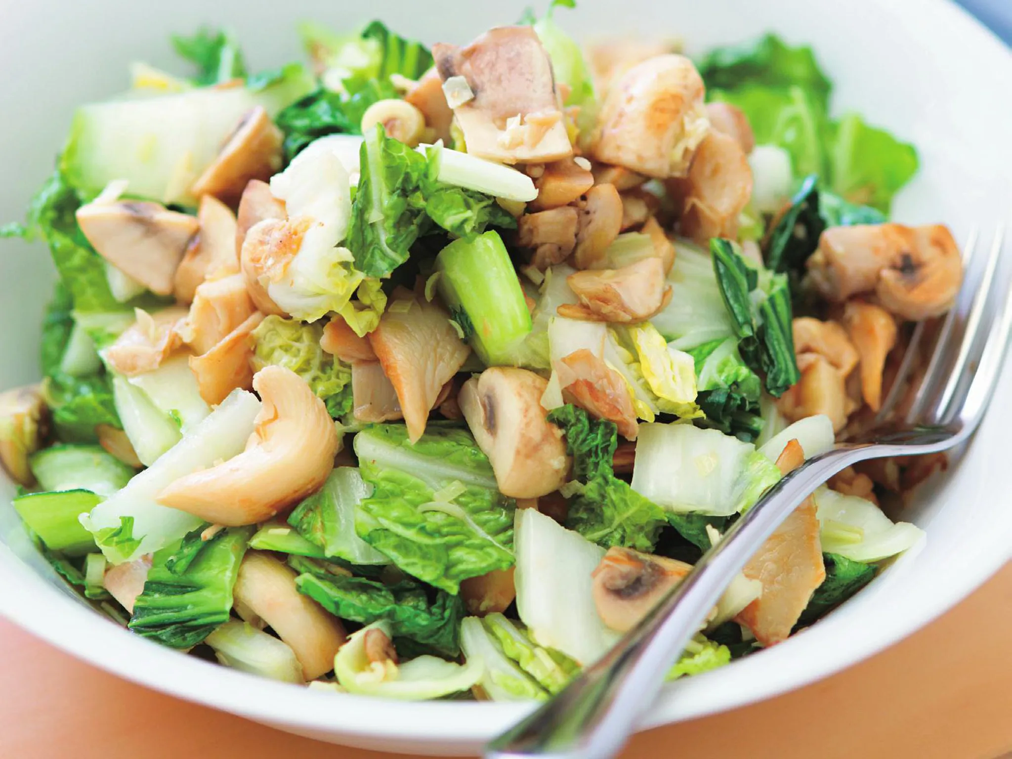 Stir-fried asian greens with mixed mushrooms