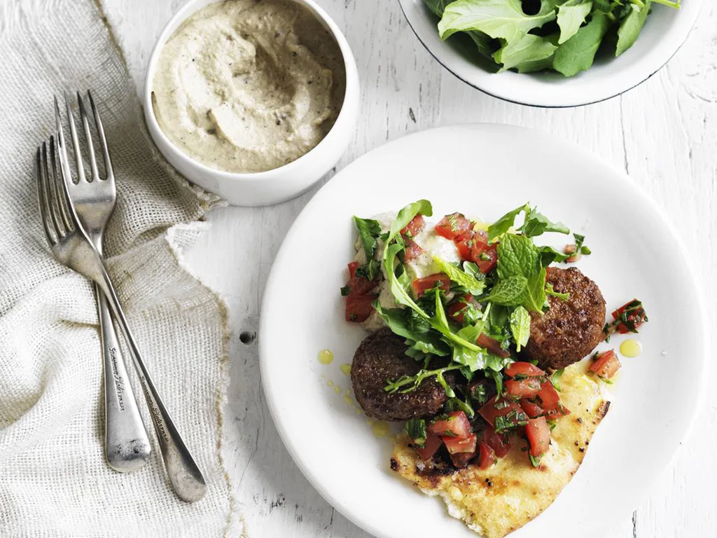 FALAFEL WITH EGGPLANT PUREE & TOMATO SALSA