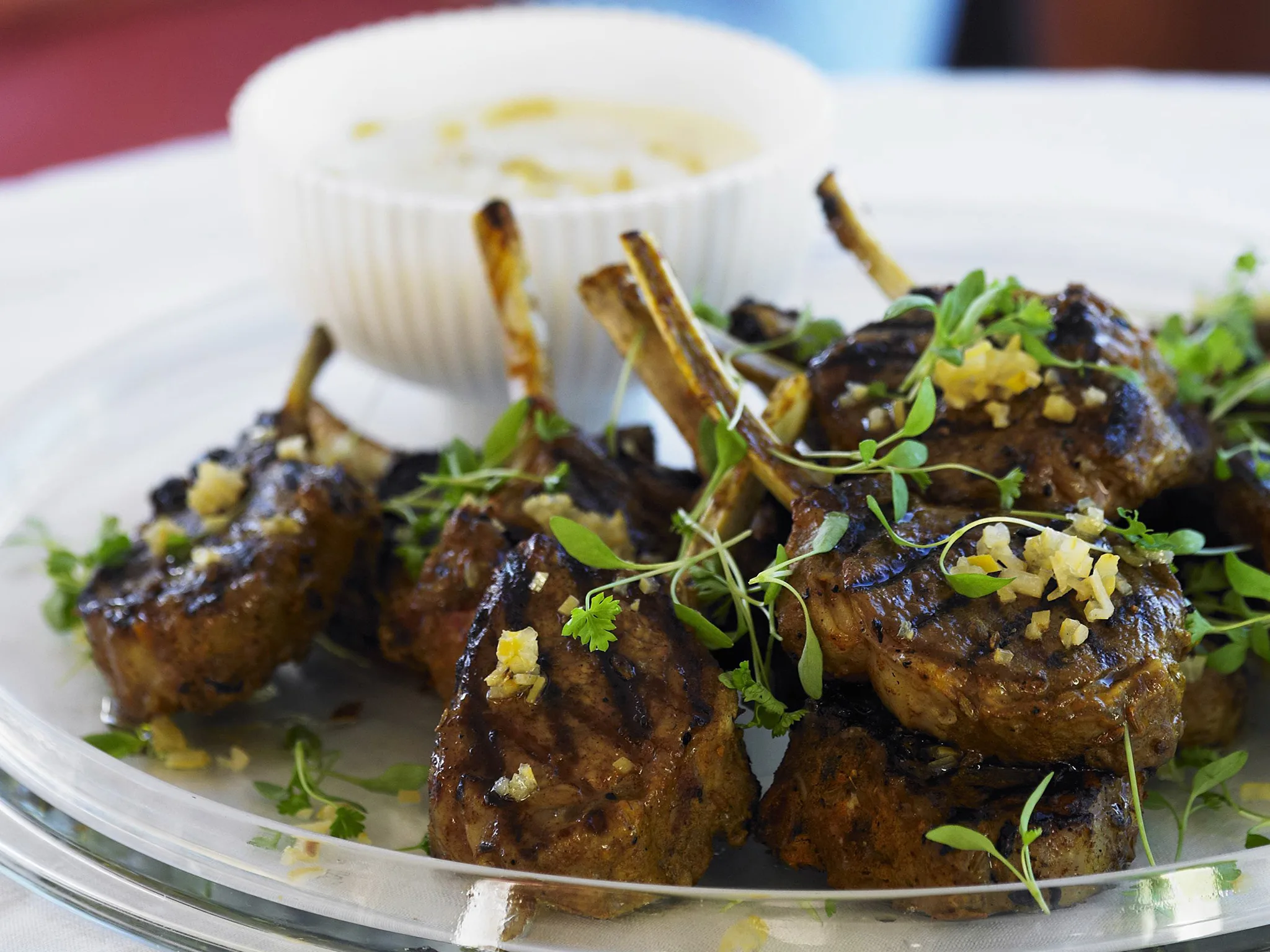 moorish lamb cutlets with preserved lemon yoghurt