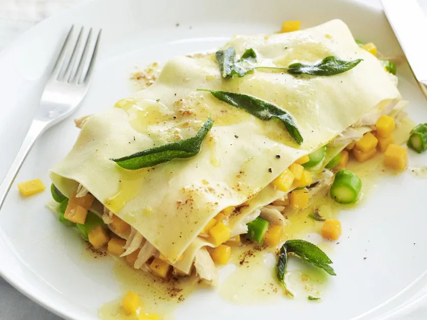 Chicken, pumpkin and sage lasagne stacks