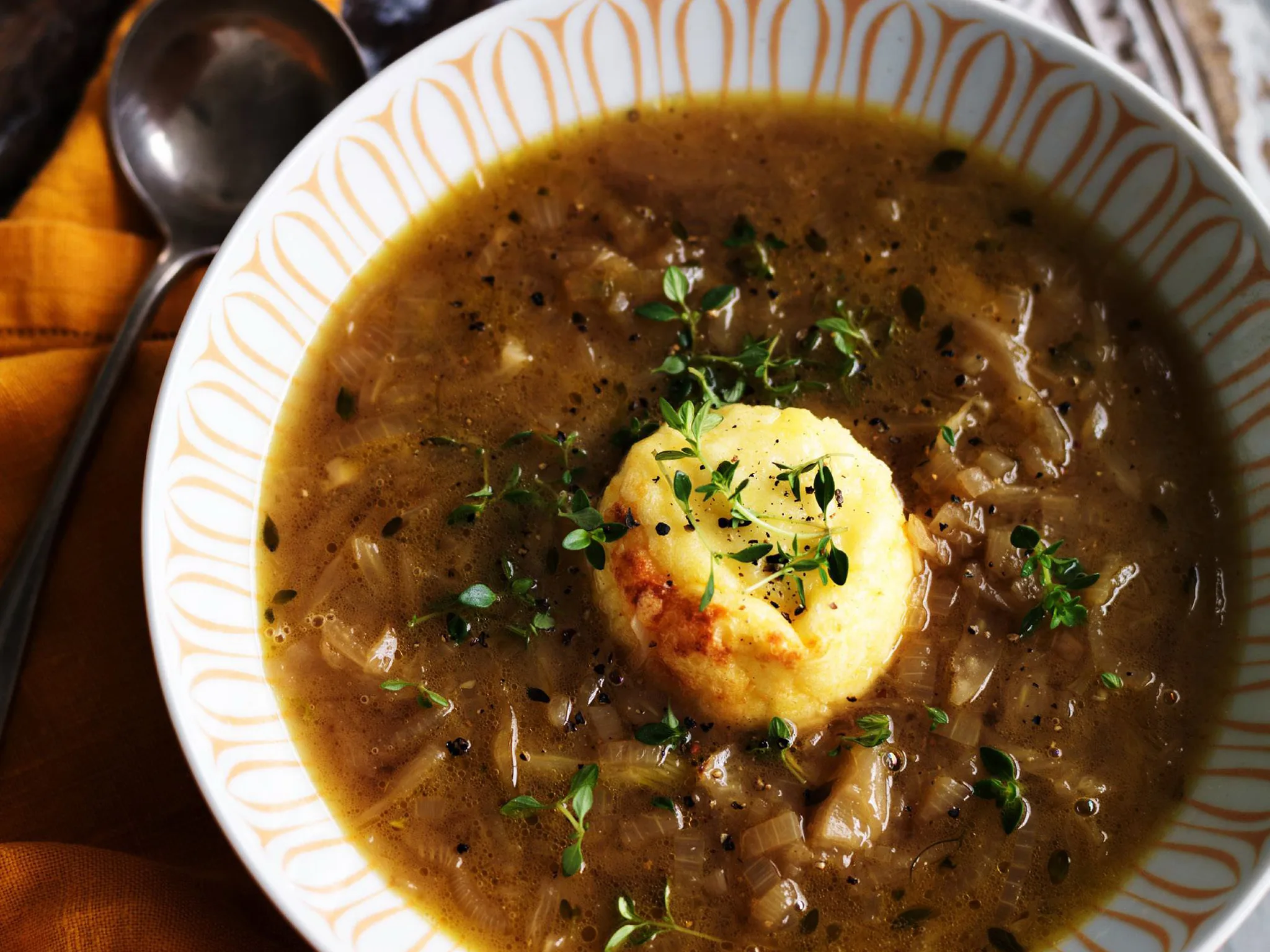 Onion and fennel soup with cheese soufflés-image
