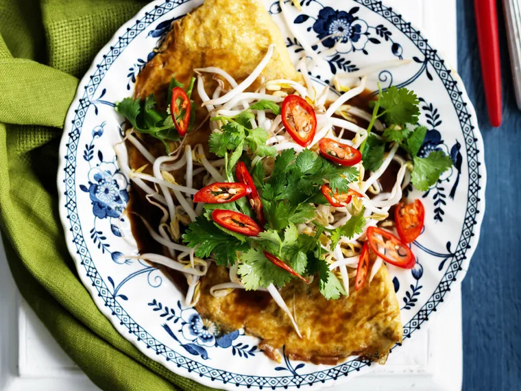 asian-style omelettes with glass noodles