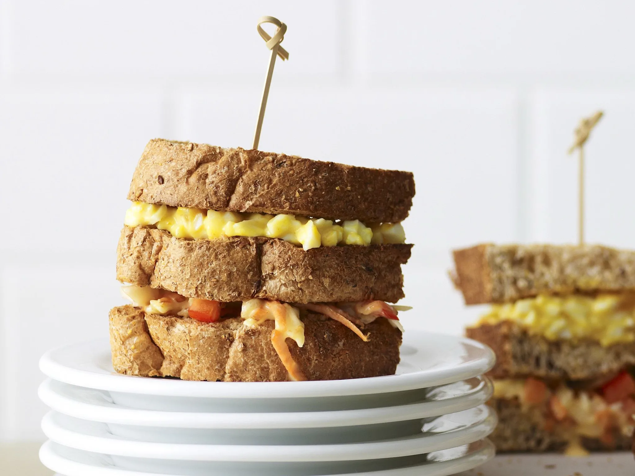egg and coleslaw double-decker sandwich