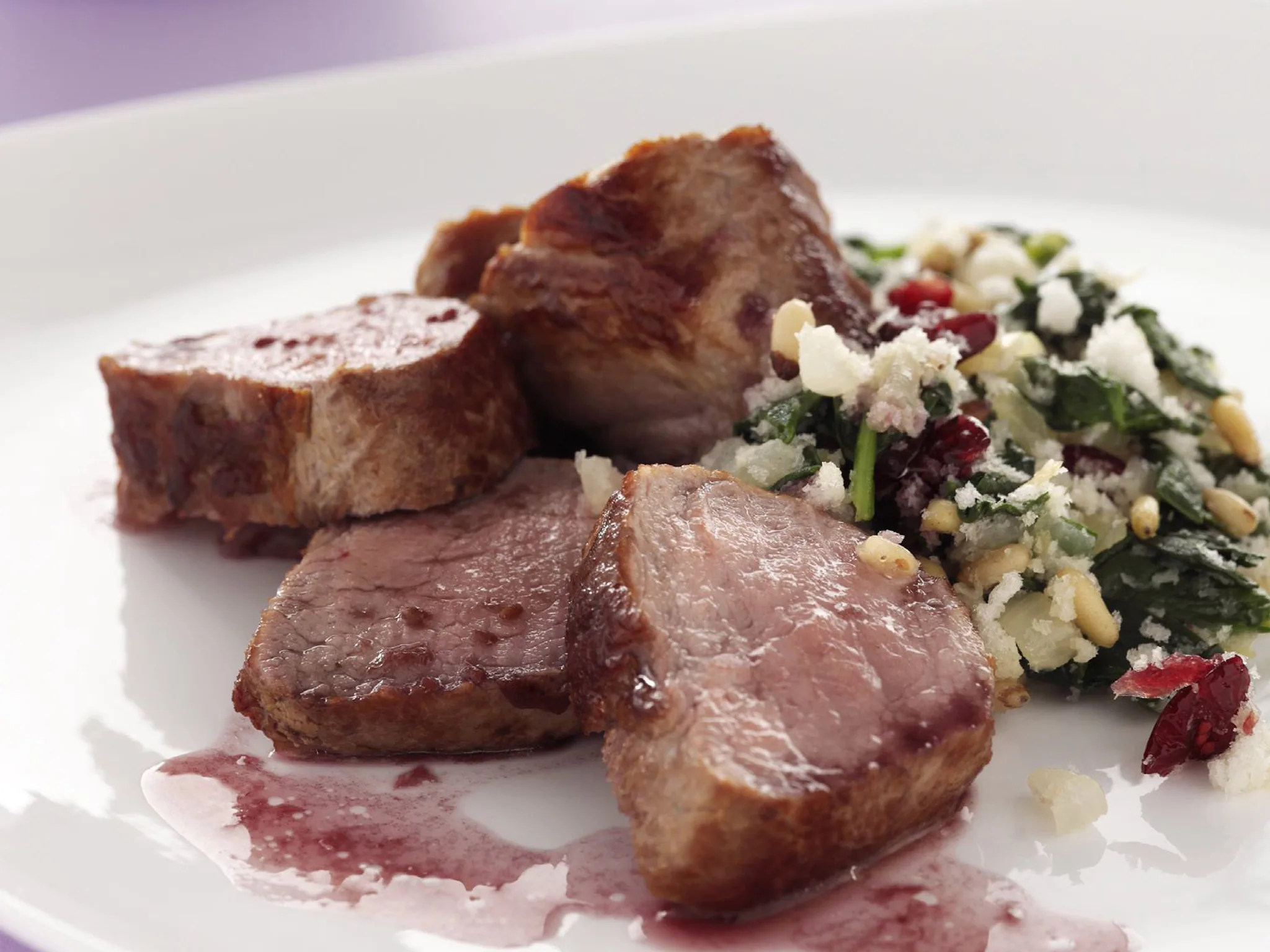 pork fillets with craisin crumb topping and red wine sauce