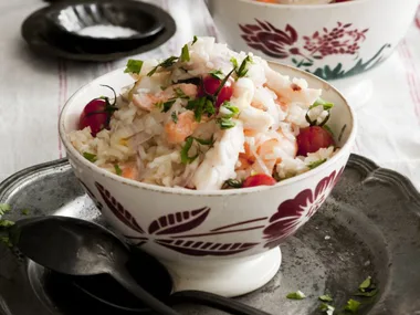 saffron, seafood and coriander pilaf