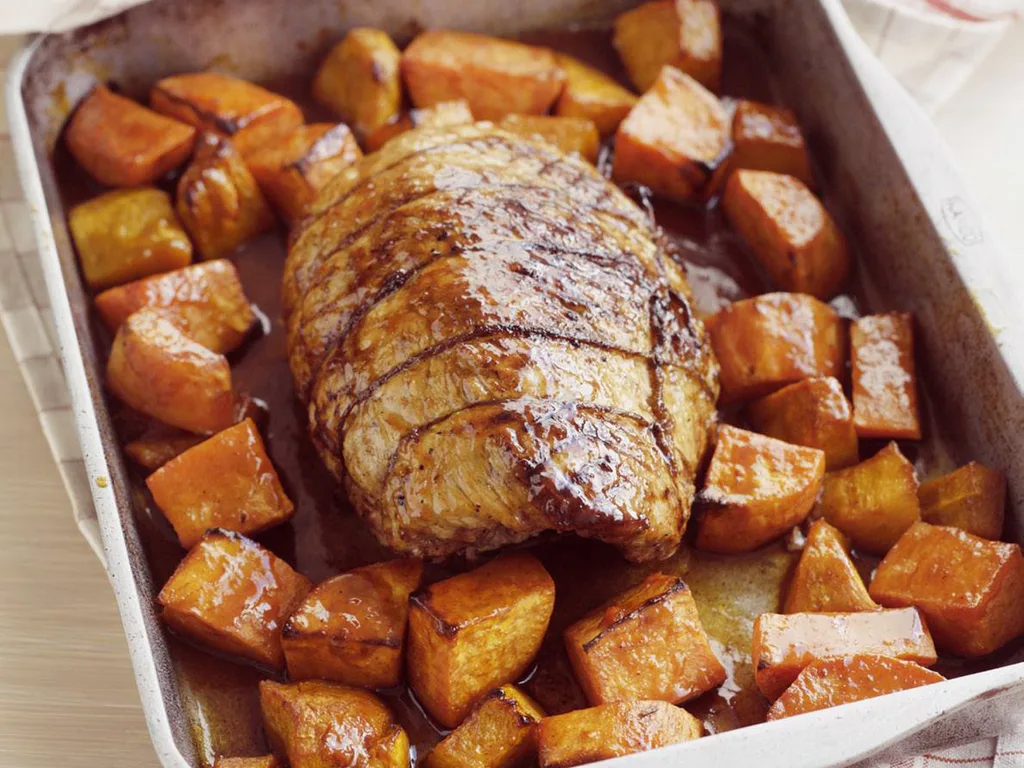 PORK SILVERSIDE ROAST WITH MAPLE-ROASTED VEGIES