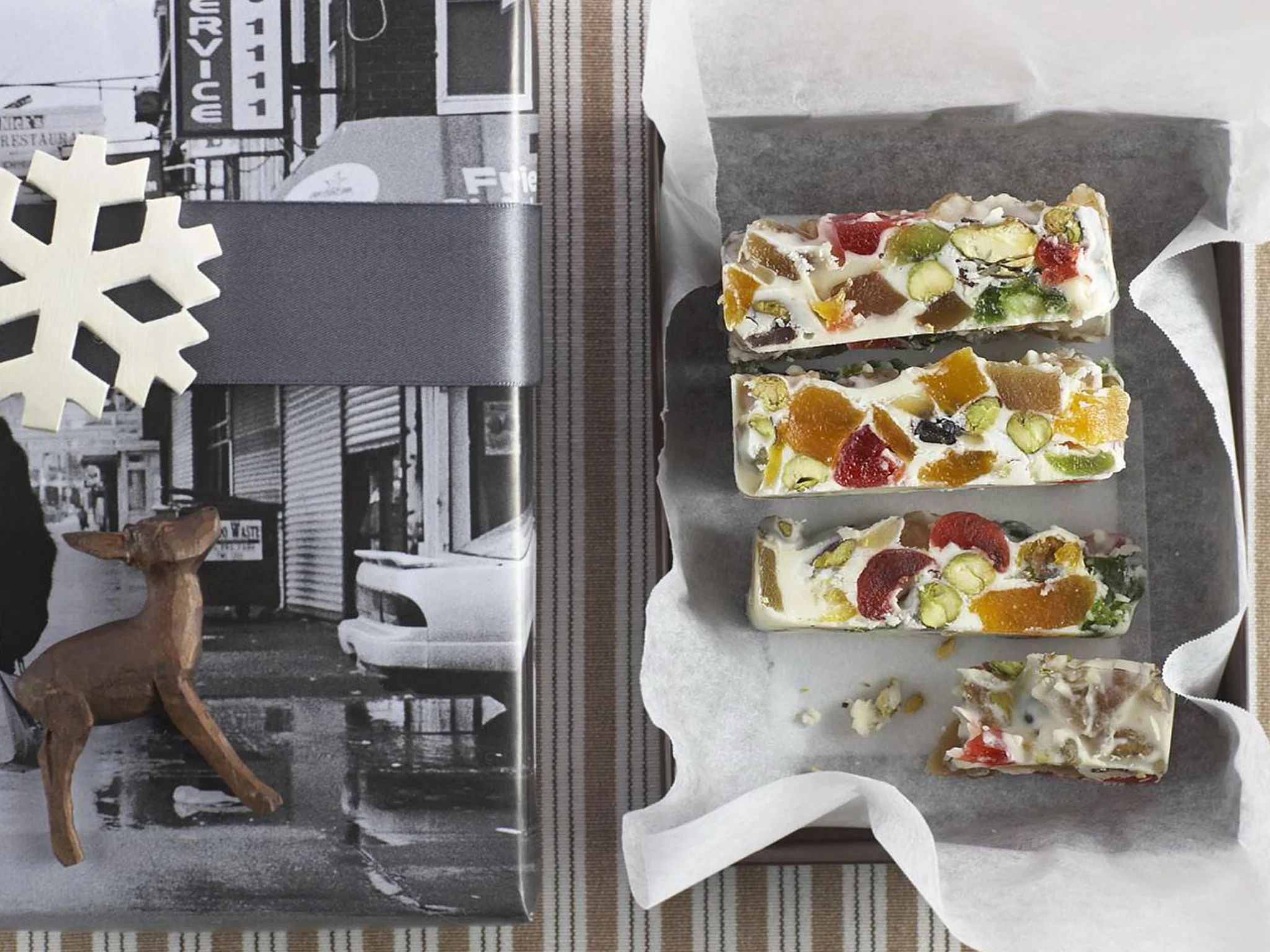 white chocolate and glacé fruit slice