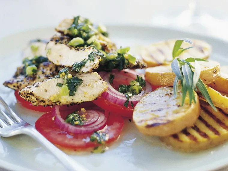Chicken tenderloins in green peppercorn and tarragon dressing