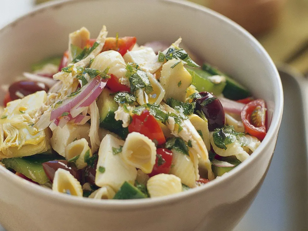 Greek chicken pasta salad