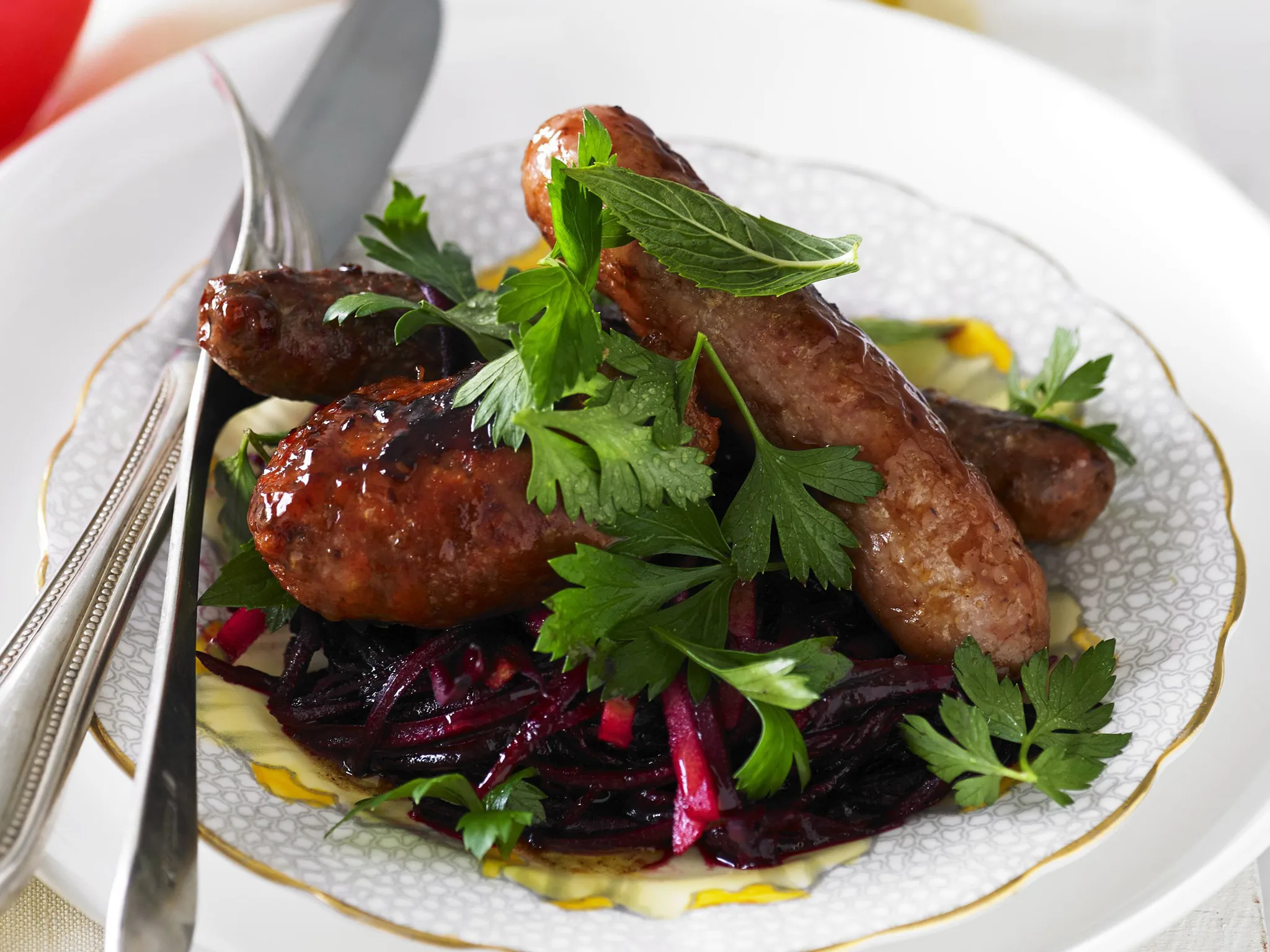 moroccan barbecued sausages with raw beetroot salad