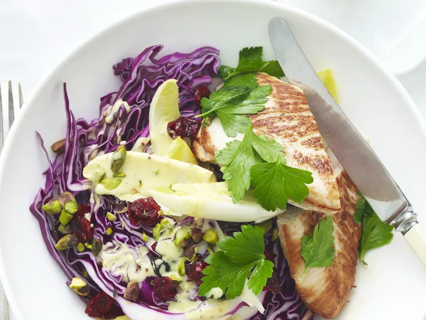 Turkey with Pistachio and Cabbage Salad Recipe