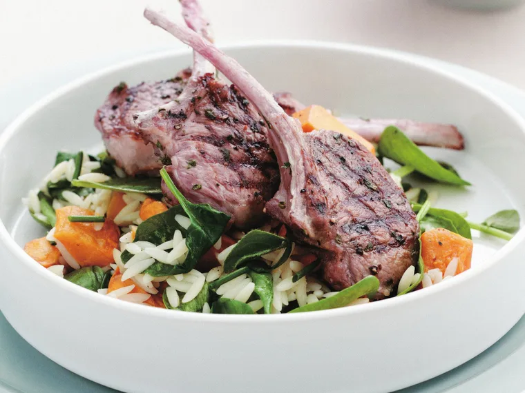 grilled lamb cutlets with warm risoni salad