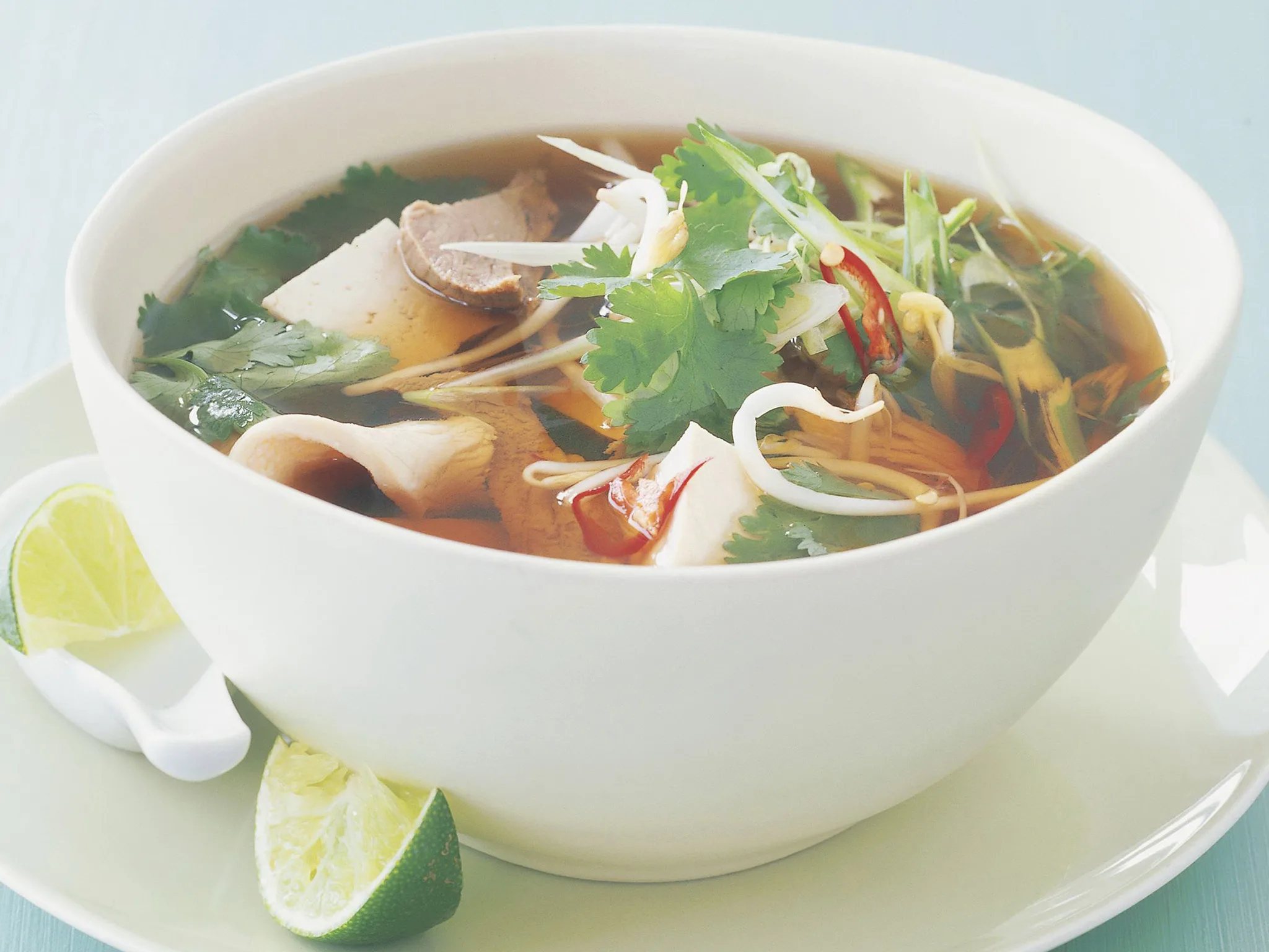 Vietnamese beef, chicken and tofu soup (pho bo)