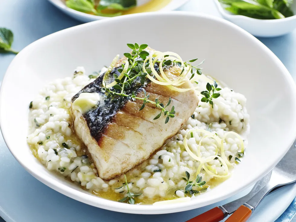 OVEN-BAKED FISH WITH LEMON & MINT RISOTTO