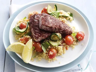 sumac fish with couscous salad