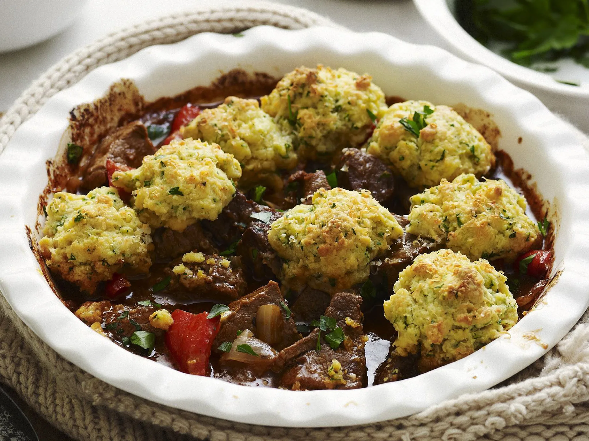 veal goulash with parsley dumplings