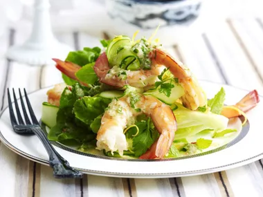prawn salad with mint and lemon dressing