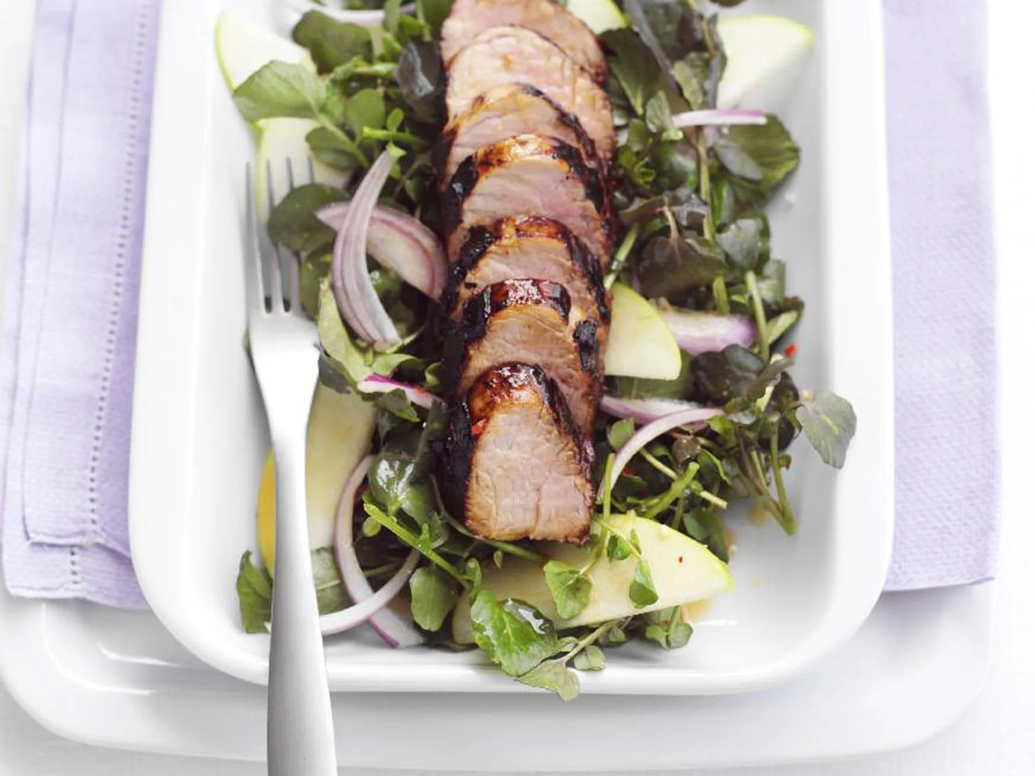 hoisin pork with watercress salad