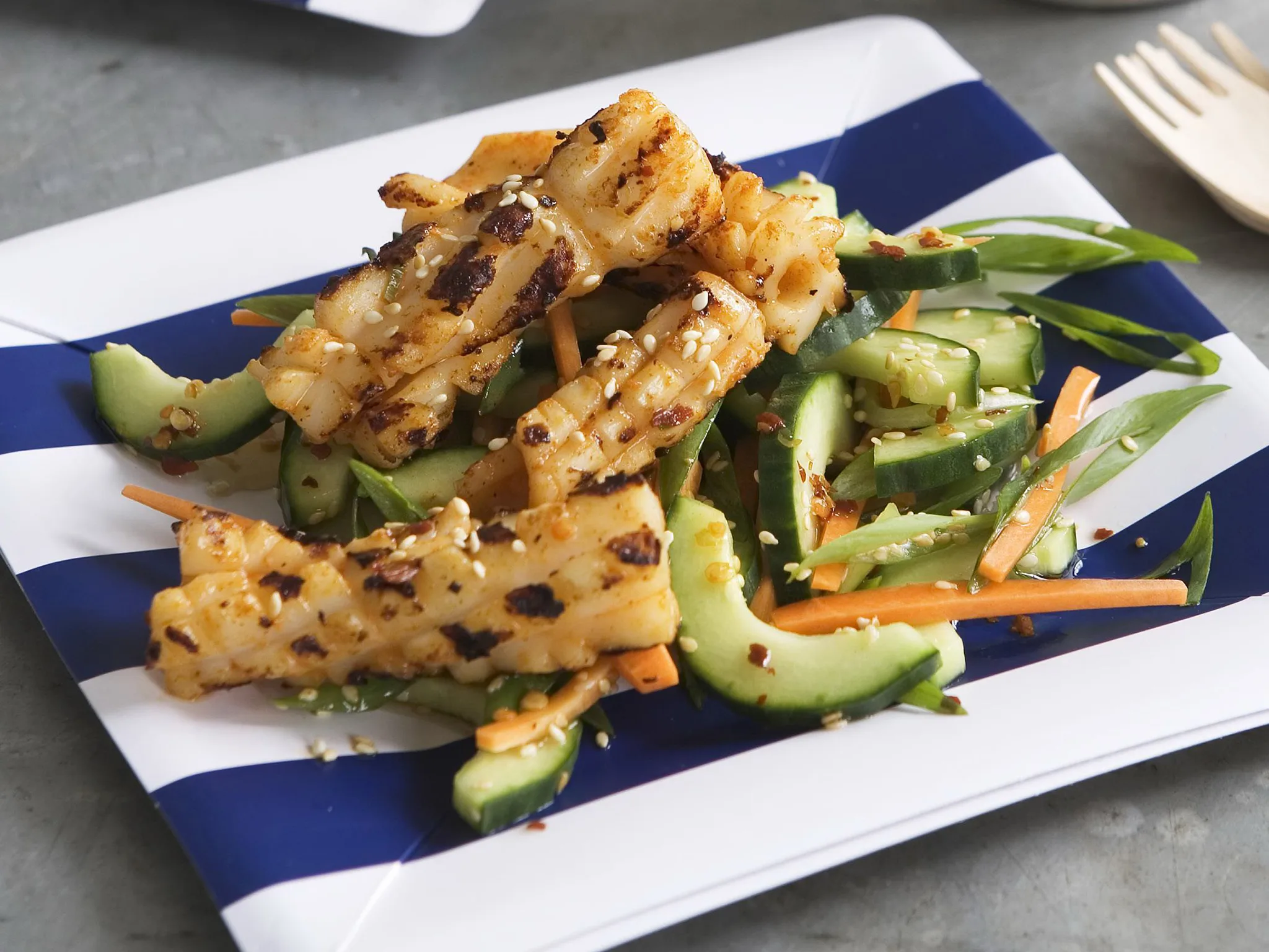 barbecued squid & cucumber salad