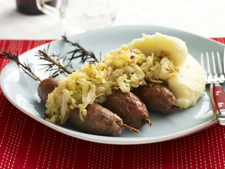 ROSEMARY LAMB SAUSAGES WITH BUTTERMILK MASH