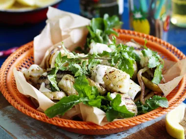 BARBECUED CALAMARI& POTATO WITH ANCHOVY ALIOLI