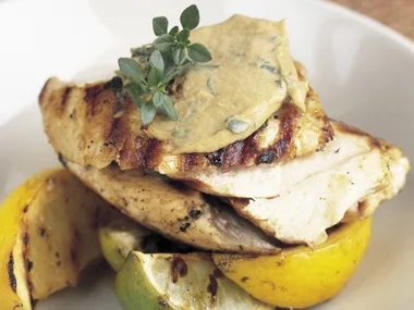 Mustard chicken with grilled citrus